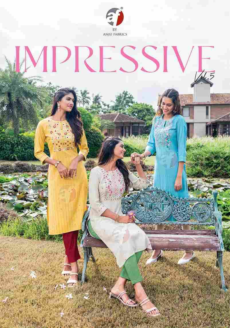 Impressive Vol-5 By Anju Fabrics 3161 To 3166 Series Designer Collection Beautiful Stylish Fancy Colorful Party Wear & Occasional Wear Viscose Rayon Kurtis At Wholesale Price