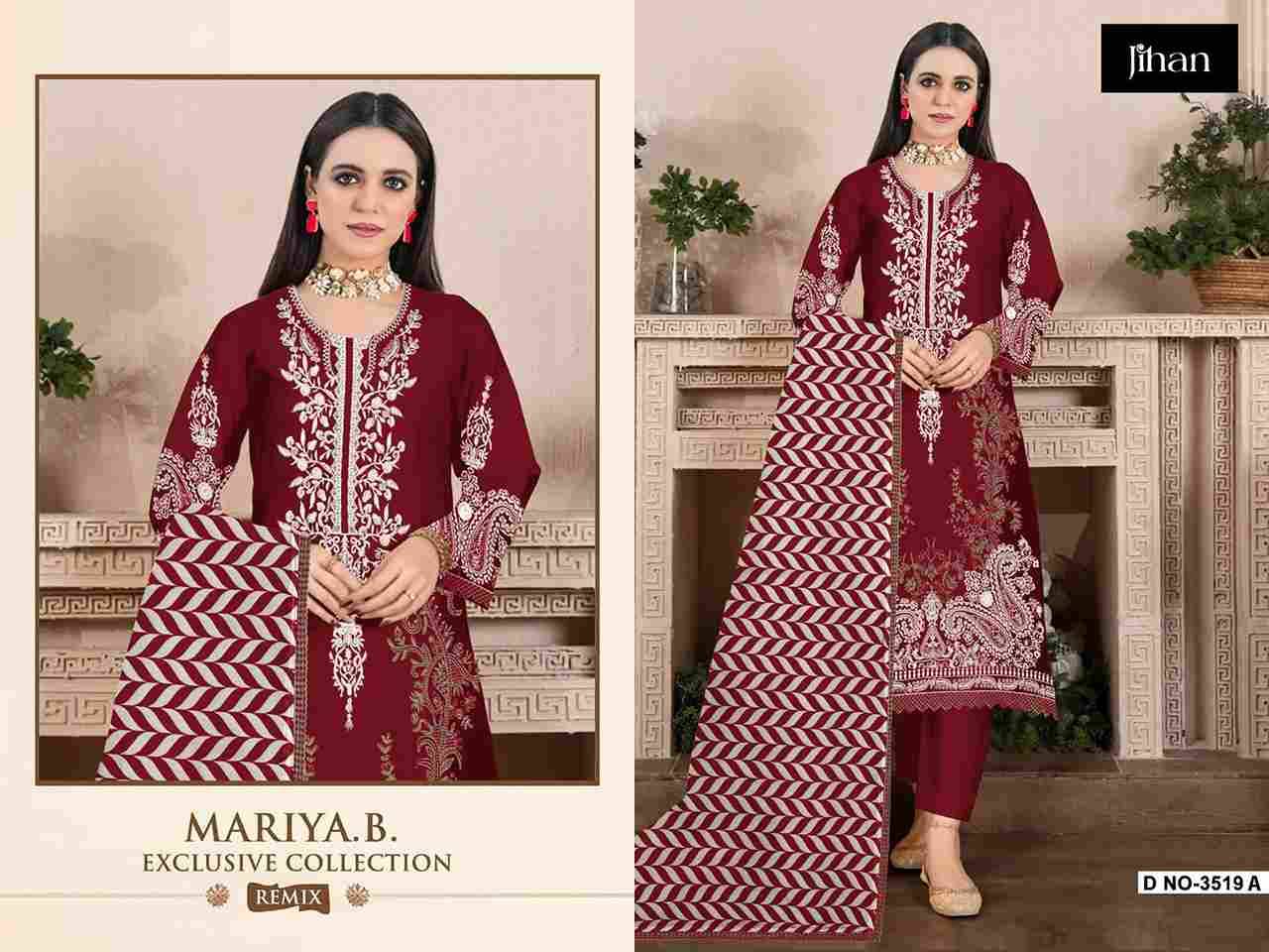 Jihan 3519 Colours By Jihan 3519 To 3519-B Series Designer Pakistani Suits Beautiful Fancy Stylish Colorful Party Wear & Occasional Wear Pure Rayon Cotton Dresses At Wholesale Price