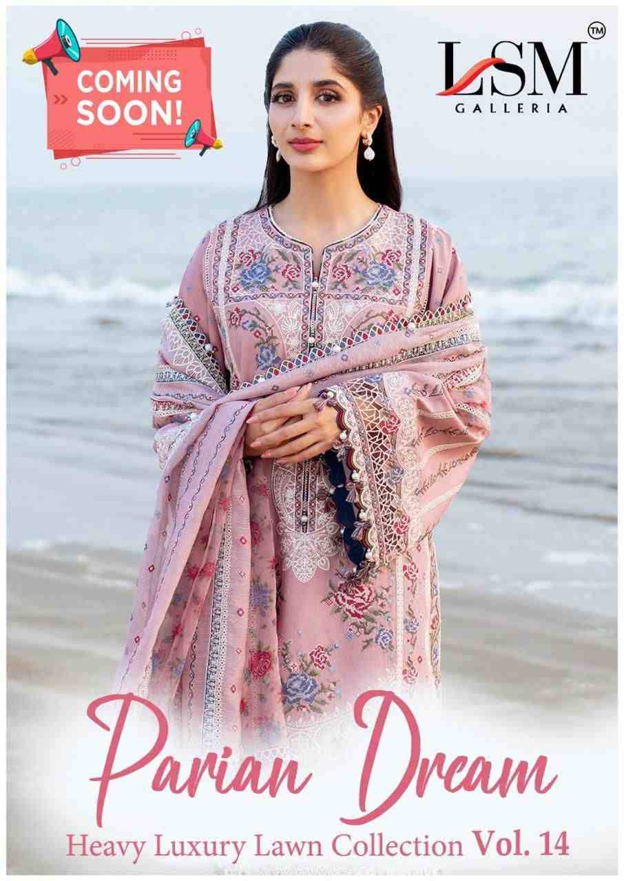 Parian Dream Vol-14 By Lsm Galleria 1401 To 1406 Series Beautiful Festive Suits Colorful Stylish Fancy Casual Wear & Ethnic Wear Pure Lawn Print With Work Dresses At Wholesale Price