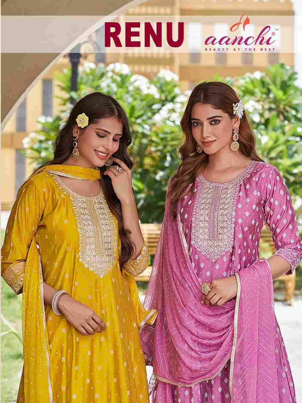 Renu By Aanchi 01 To 04 Series Beautiful Suits Colorful Stylish Fancy Casual Wear & Ethnic Wear Roman Silk Dresses At Wholesale Price