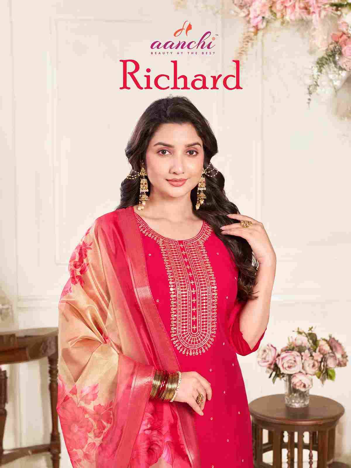 Richard By Aanchi 1001 To 1006 Series Beautiful Stylish Festive Suits Fancy Colorful Casual Wear & Ethnic Wear & Ready To Wear Roman Silk Print Dresses At Wholesale Price