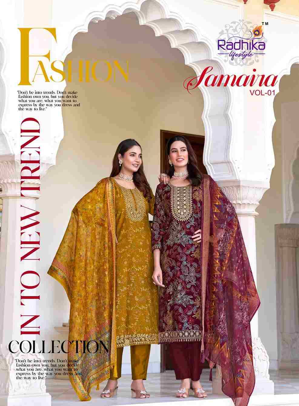 Samaira Vol-1 By Radhika Lifestyle 1001 To 1006 Series Beautiful Festive Suits Colorful Stylish Fancy Casual Wear & Ethnic WearVertican Print Dresses At Wholesale Price