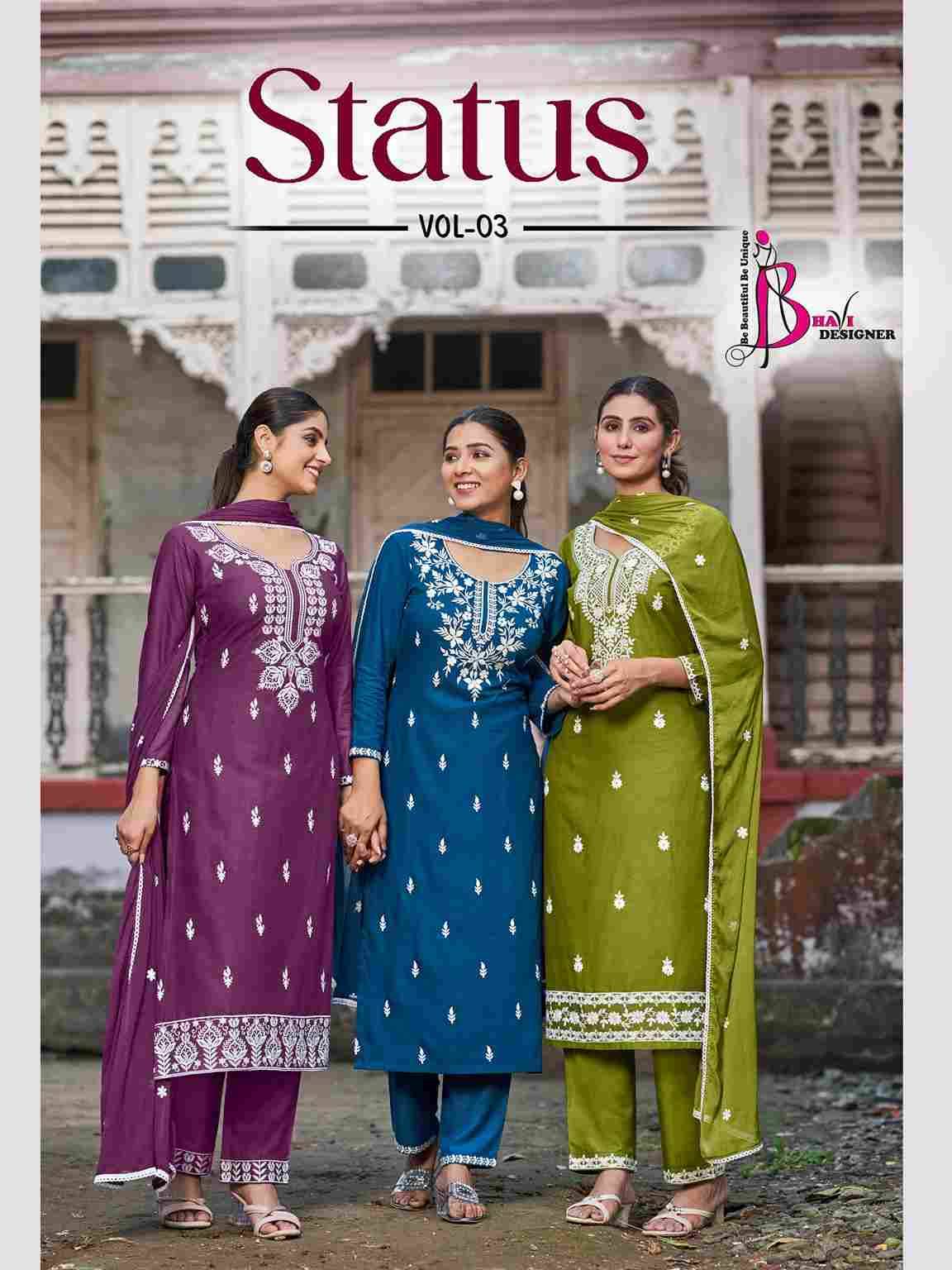 Status Vol-3 By Bhavi Designer 1009 To 1012 Series Beautiful Festive Suits Stylish Fancy Colorful Casual Wear & Ethnic Wear Heavy Rayon Dresses At Wholesale Price