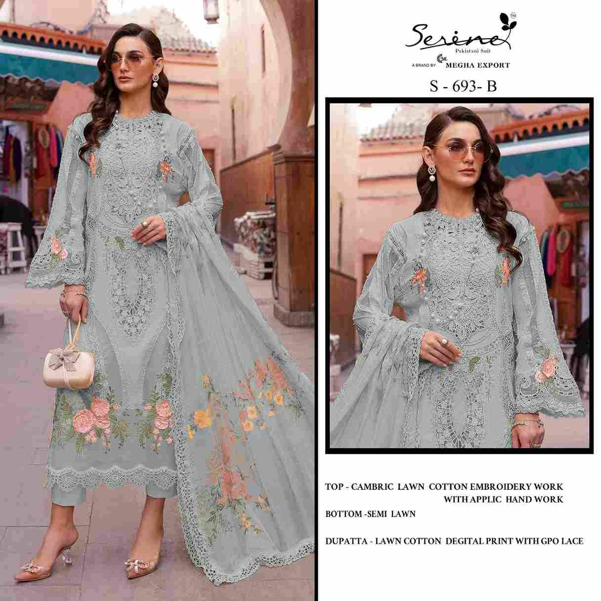 Serene Hit Design S-693 Colours By Serene S-693-A To S-693-D Series Designer Pakistani Suits Beautiful Fancy Colorful Stylish Party Wear & Occasional Wear Cambric Lawn Cotton Embroidered Dresses At Wholesale Price