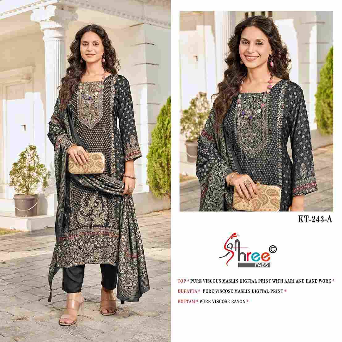 Shree Fabs Hit Design KT-243 Colours By Shree Fabs KT-243 To KT-243-C Series Designer Pakistani Suits Beautiful Fancy Stylish Colorful Party Wear & Occasional Wear Pure Viscose Muslin Embroidery Dresses At Wholesale Price