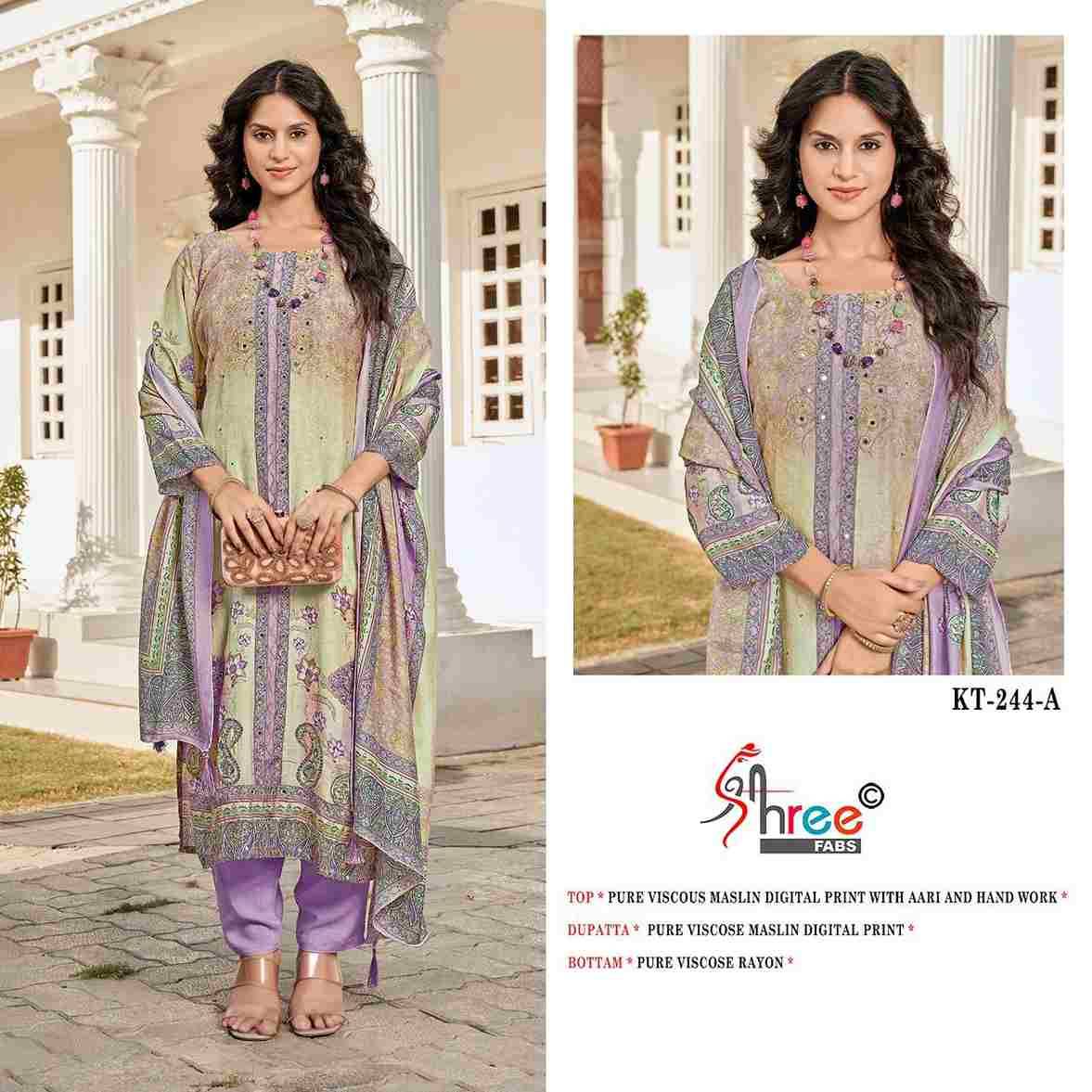 Shree Fabs Hit Design KT-244 Colours By Shree Fabs KT-244 To KT-244-C Series Designer Pakistani Suits Beautiful Fancy Stylish Colorful Party Wear & Occasional Wear Pure Viscose Muslin Embroidery Dresses At Wholesale Price