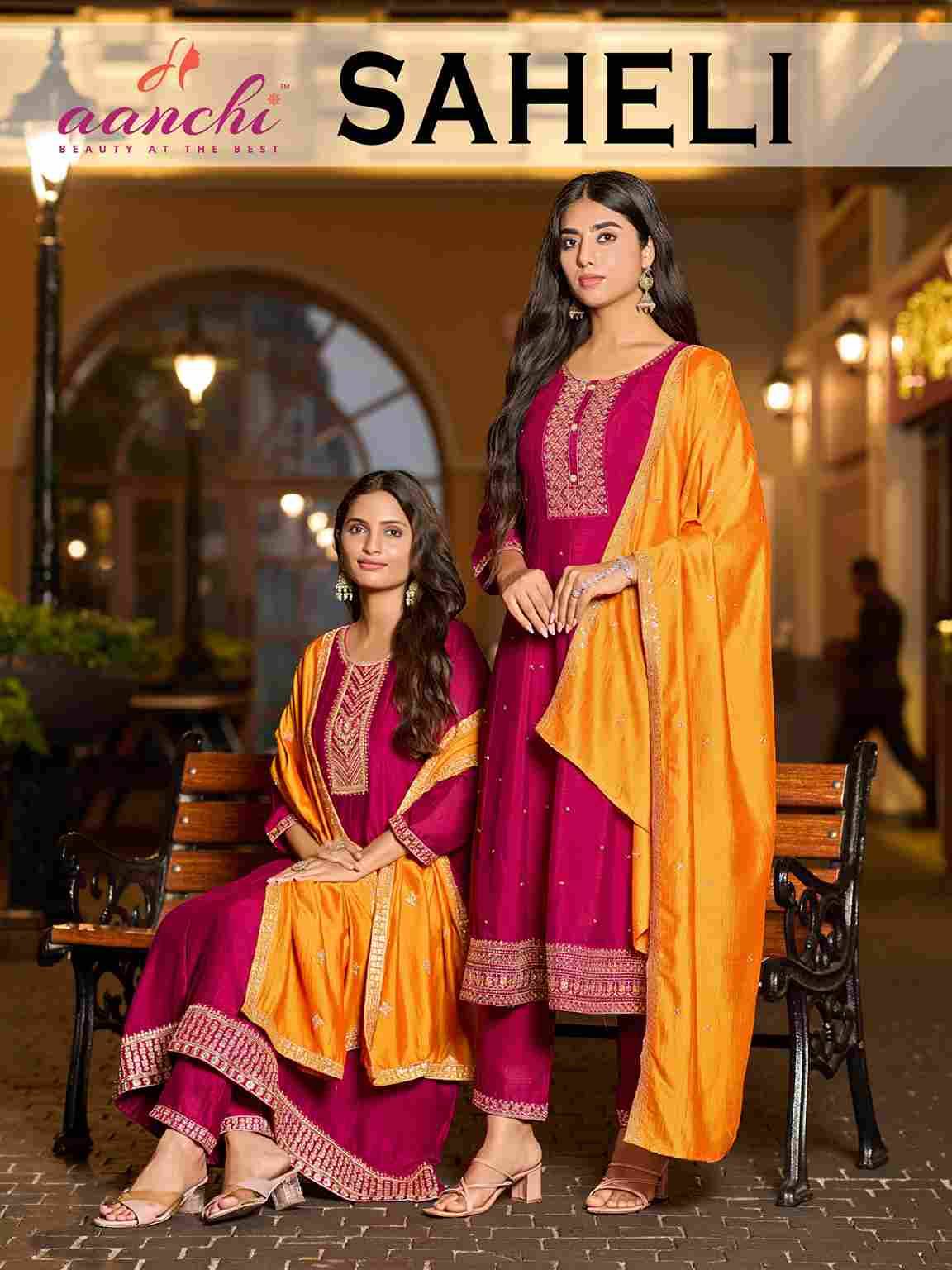Saheli By Aanchi 01 To 04 Series Beautiful Suits Colorful Stylish Fancy Casual Wear & Ethnic Wear Vichitra Silk Dresses At Wholesale Price