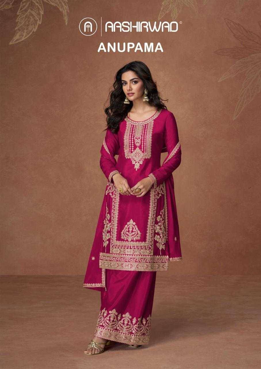 Anupama By Aashirwad Creation 10257 To 10261 Series Beautiful Festive Suits Colorful Stylish Fancy Casual Wear & Ethnic Wear Chinnon Silk Dresses At Wholesale Price