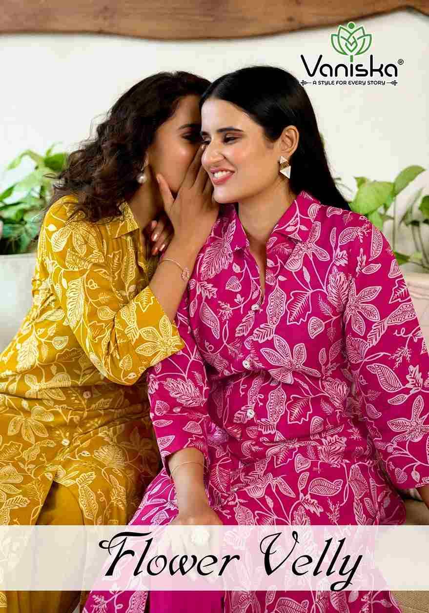 Flower Velly By Vaniska 1001 To 1008 Series Designer Stylish Fancy Colorful Beautiful Party Wear & Ethnic Wear Collection Vertican Print Kurtis With Bottom At Wholesale Price