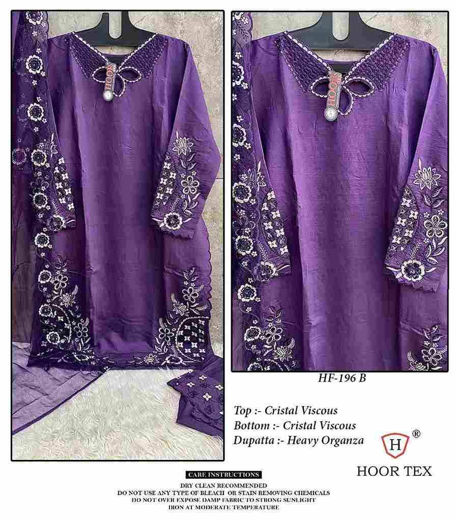 Hoor Tex Hit Design HF-196 Colours By Hoor Tex HF-196-A To HF-196-C Series Designer Festive Pakistani Suits Collection Beautiful Stylish Fancy Colorful Party Wear & Occasional Wear Viscose Dresses At Wholesale Price