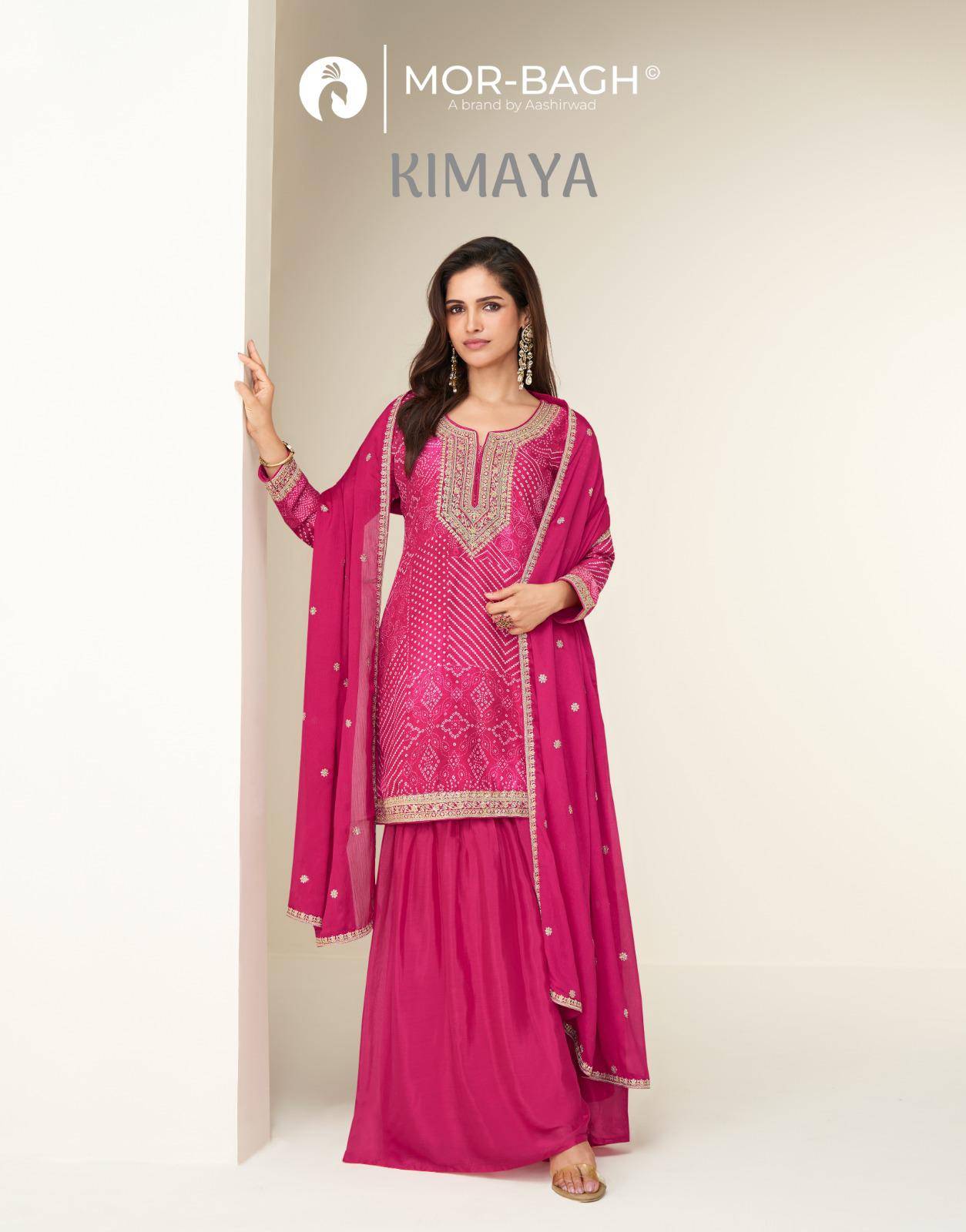 Kimaya By Mor-Bagh 10413 To 10415 Series Beautiful Sharara Suits Colorful Stylish Fancy Casual Wear & Ethnic Wear Chinnon Silk With Work Dresses At Wholesale Price