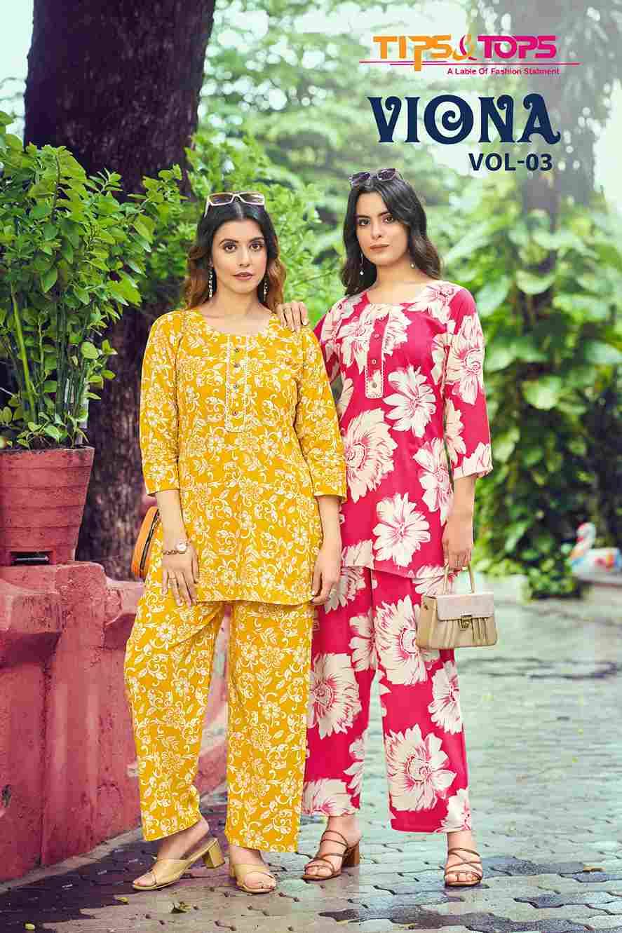 Viona Vol-3 By Tips And Tops 1001 To 1006 Series Designer Stylish Fancy Colorful Beautiful Party Wear & Ethnic Wear Collection Rayon Print Co-Ords At Wholesale Price