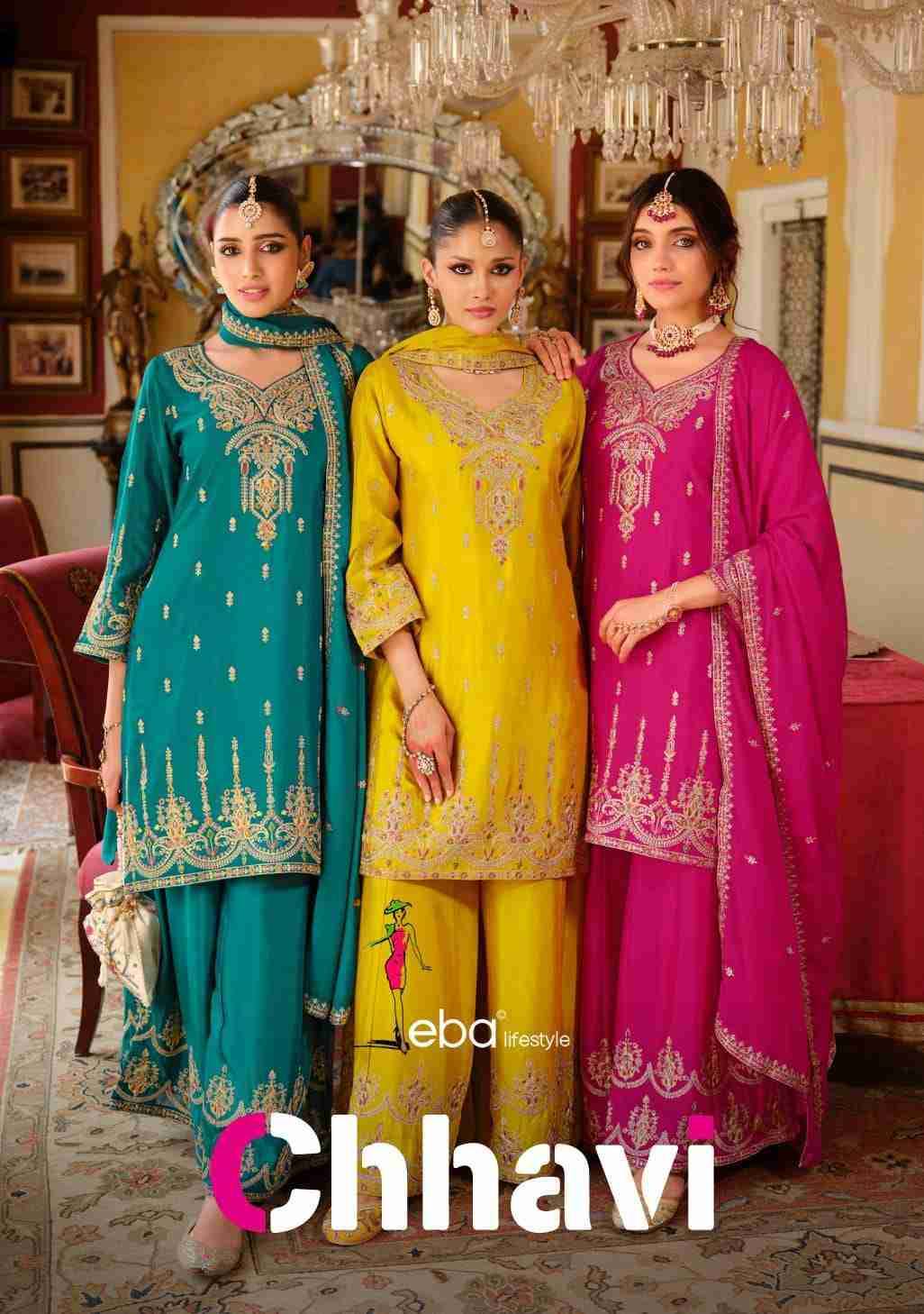Chhavi By Eba Lifestyle 1845 To 1847 Series Beautiful Festive Suits Colorful Stylish Fancy Casual Wear & Ethnic Wear Chinnon Embroidery Dresses At Wholesale Price