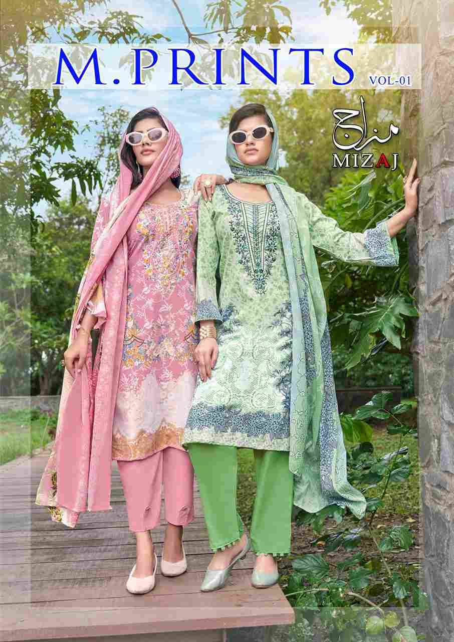 M.Prints Vol-1 By Mizaj 1001 To 1008 Series Beautiful Suits Colorful Stylish Fancy Casual Wear & Ethnic Wear Premium Cotton Print Dresses At Wholesale Price