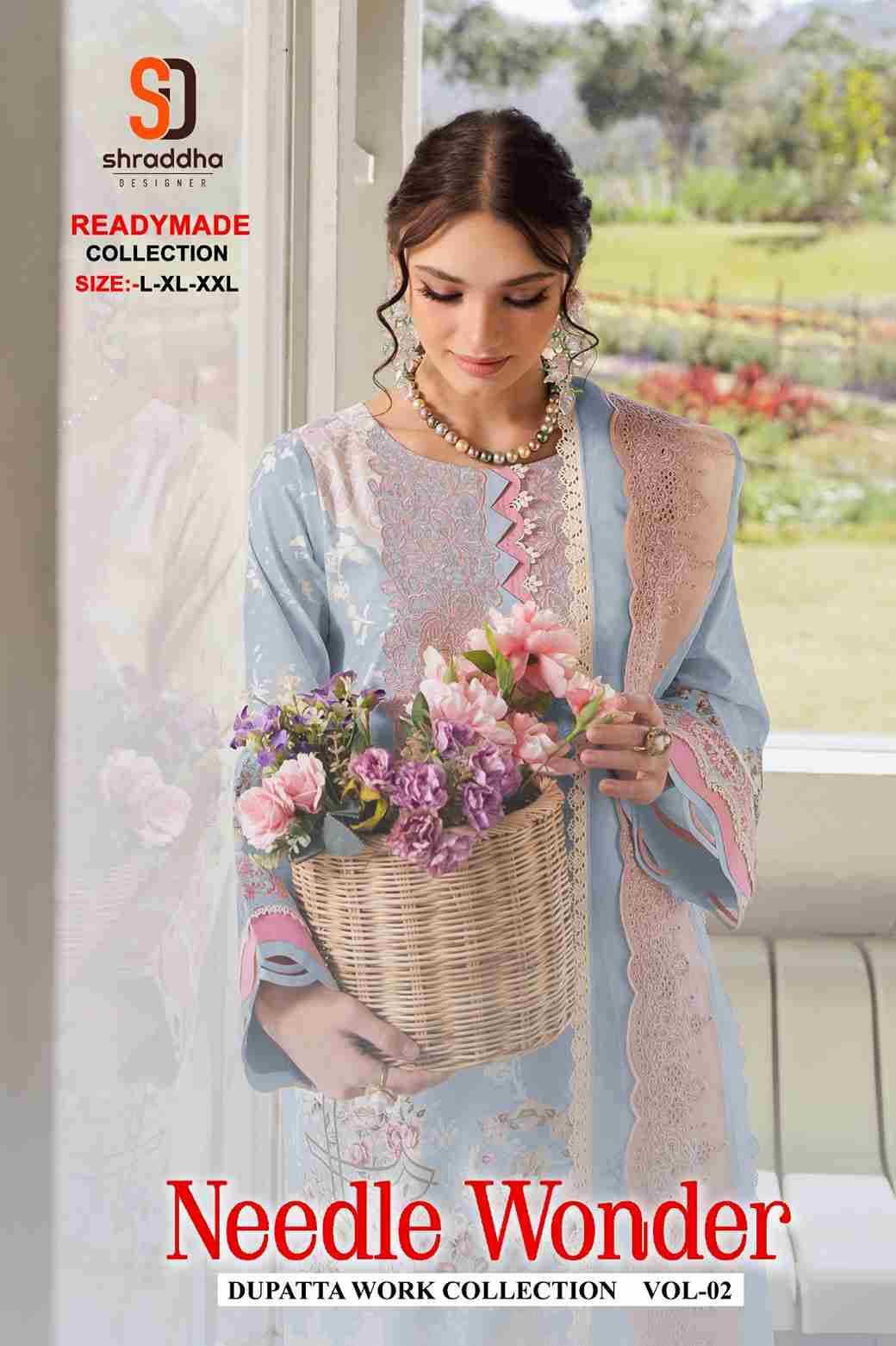 Needle Wonder Dupatta Work Collection Vol-2 By Shraddha Designer 2001-A To 2002-B Series Designer Pakistani Suits Beautiful Fancy Stylish Colorful Party Wear & Occasional Wear Pure Cotton Print With Embroidery Dresses At Wholesale Price
