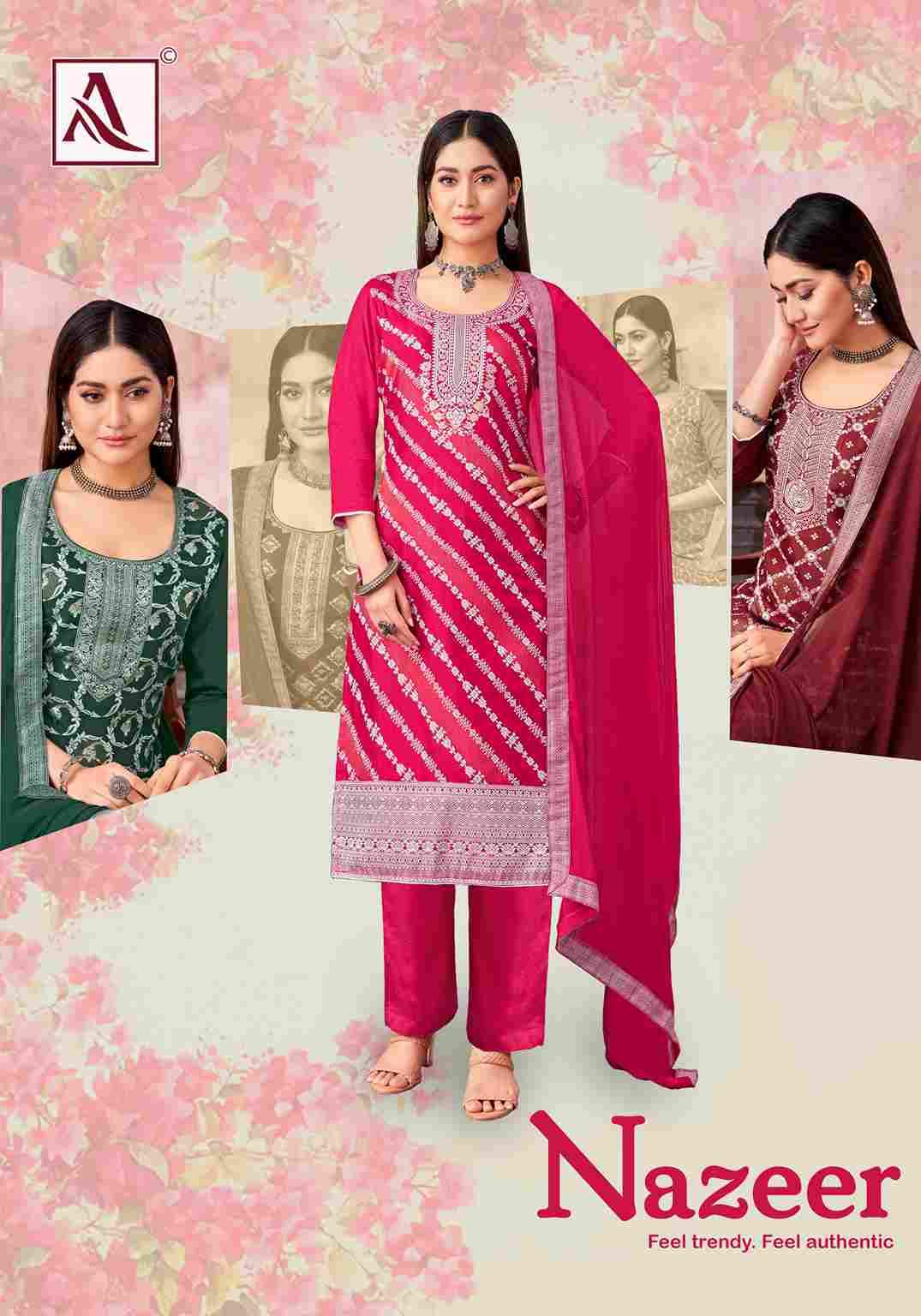 Nazeer By Alok Suit 1702-001 To 1702-006 Series Beautiful Festive Suits Colorful Stylish Fancy Casual Wear & Ethnic Wear Muslin Jacquard Dresses At Wholesale Price