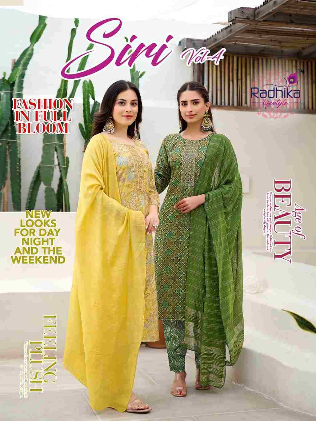 Siri Vol-4 By Radhika Lifestyle 4001 To 4008 Series Beautiful Festive Suits Colorful Stylish Fancy Casual Wear & Ethnic Wear Rayon Print With Work Dresses At Wholesale Price