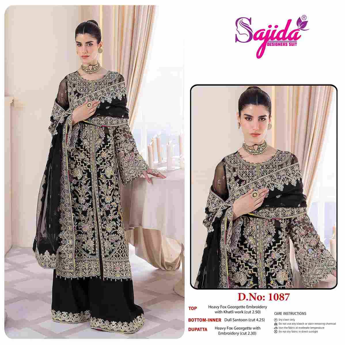 Sajida Hit Design 1087 By Sajida Designer Suit Beautiful Pakistani Suits Colorful Stylish Fancy Casual Wear & Ethnic Wear Heavy Faux Georgette Embroidered Dresses At Wholesale Price