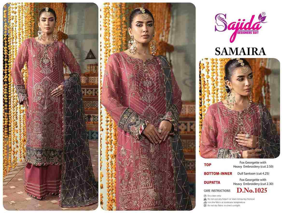 Sajida Hit Design 1025 By Sajida Designer Suit Beautiful Pakistani Suits Colorful Stylish Fancy Casual Wear & Ethnic Wear Heavy Faux Georgette Embroidered Dresses At Wholesale Price