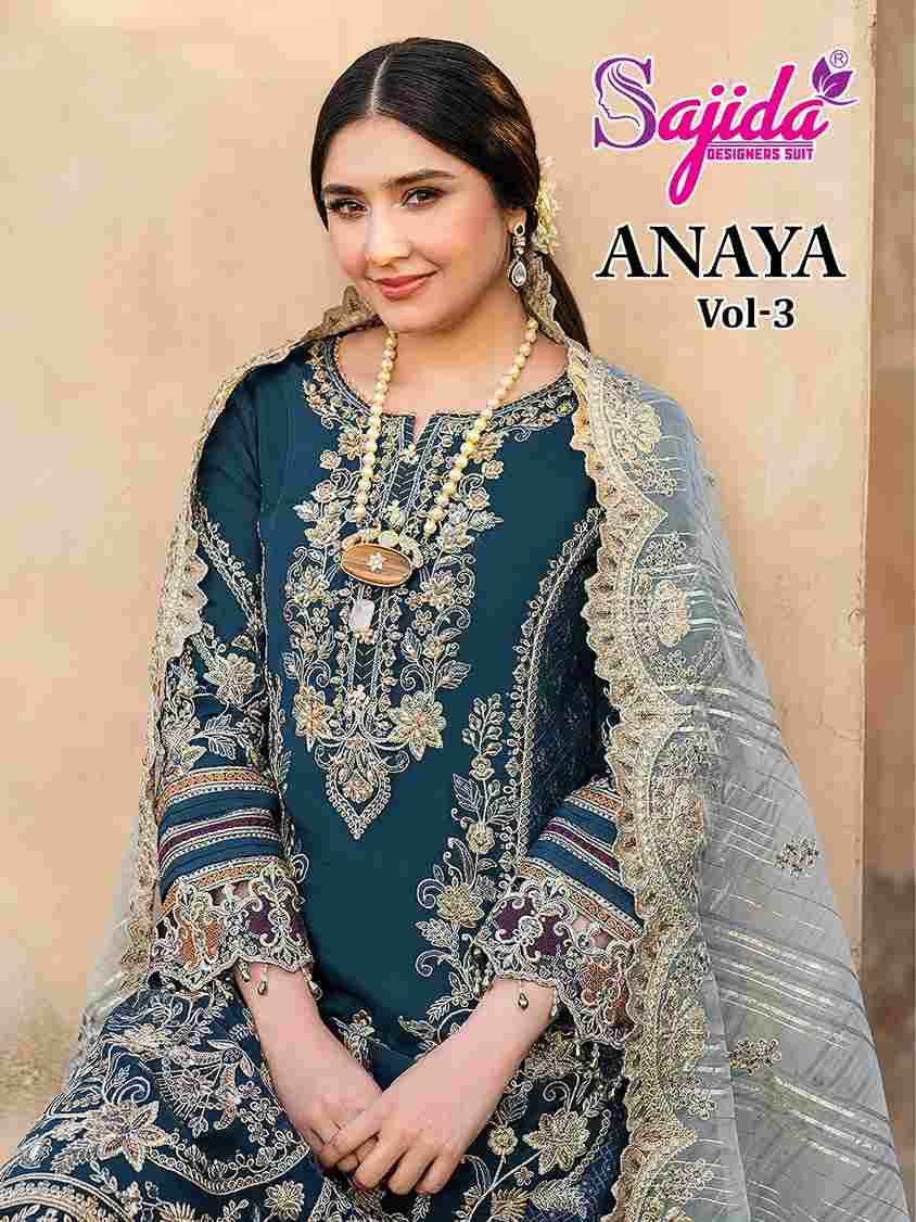 Anaya Vol-3 By Sajida Designer Suit 1116 To 1118 Series Designer Pakistani Suits Beautiful Fancy Stylish Colorful Party Wear & Occasional Wear Faux Georgette With Embroidery Dresses At Wholesale Price