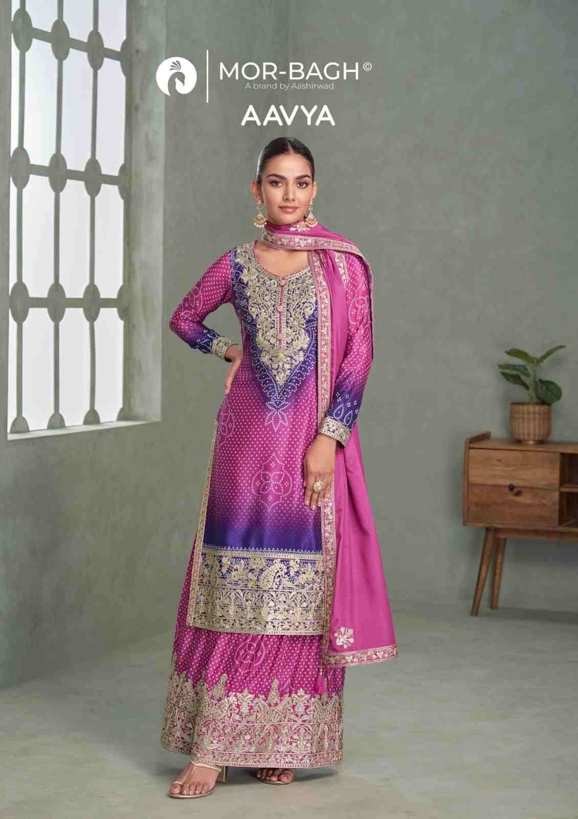 Aavya By Mor-Bagh 10292 To 10296 Series Beautiful Sharara Suits Colorful Stylish Fancy Casual Wear & Ethnic Wear Chinnon Silk With Work Dresses At Wholesale Price