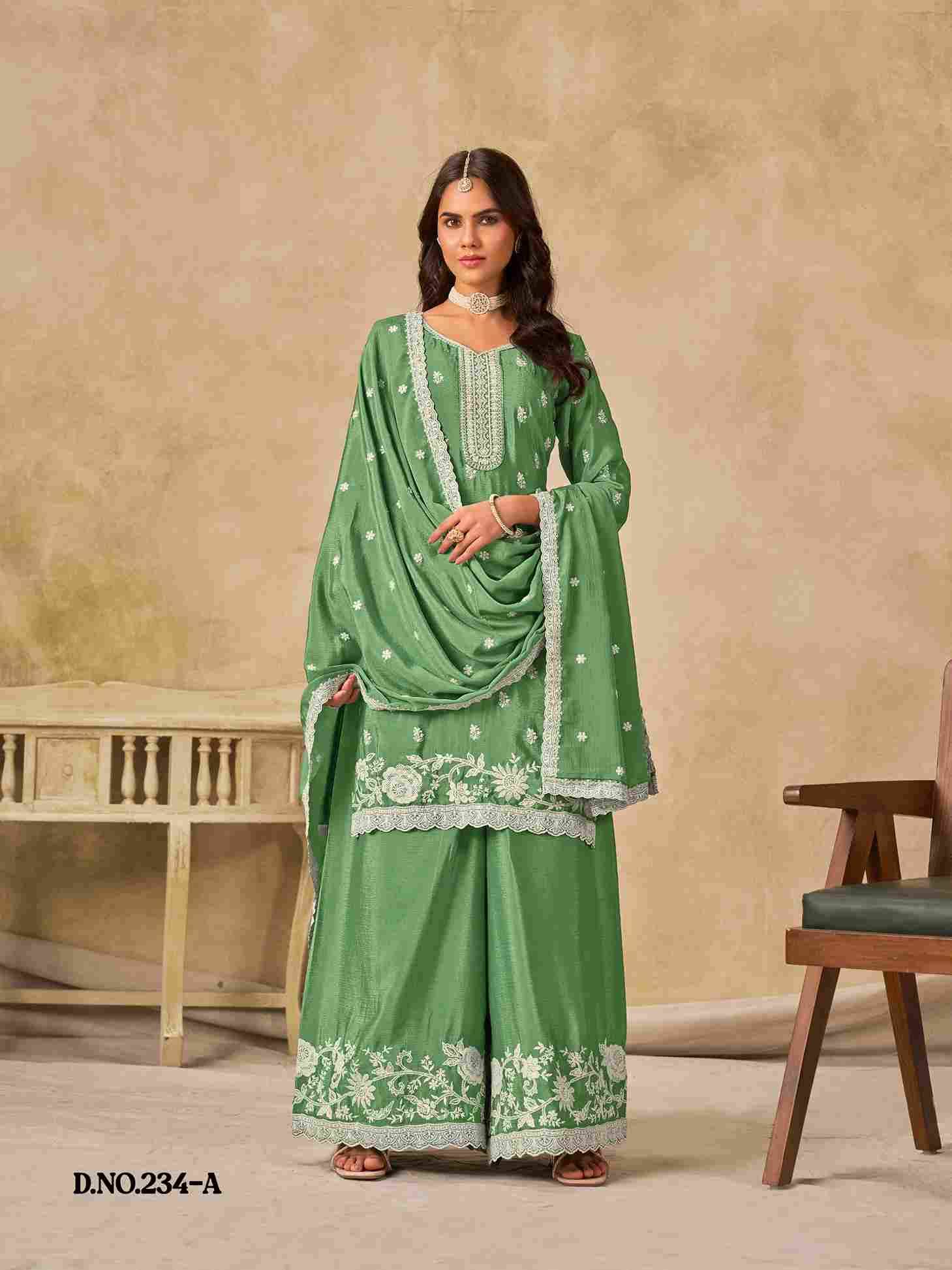 Aanaya Vol-234 By Twisha 234-A To 234-D Series Designer Sharara Suits Beautiful Fancy Colorful Stylish Party Wear & Occasional Wear Chinnon Dresses At Wholesale Price