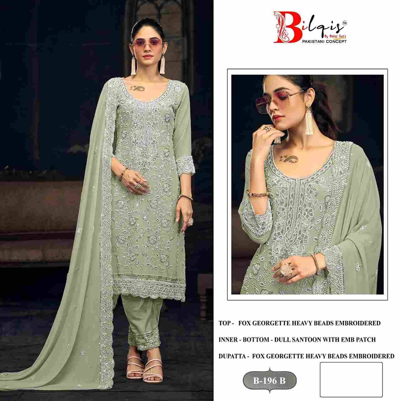 Bilqis 196 Colours By Bilqis 196-A To 196-D Series Beautiful Pakistani Suits Stylish Fancy Colorful Party Wear & Occasional Wear Faux Georgette Embroidery Dresses At Wholesale Price