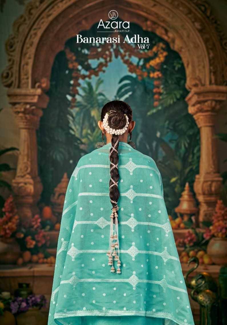 Banarashi Adah Vol-7 By Azara 115-001 To 115-006 Series Beautiful Stylish Festive Suits Fancy Colorful Casual Wear & Ethnic Wear & Ready To Wear Jacquard Cotton Print Dresses At Wholesale Price