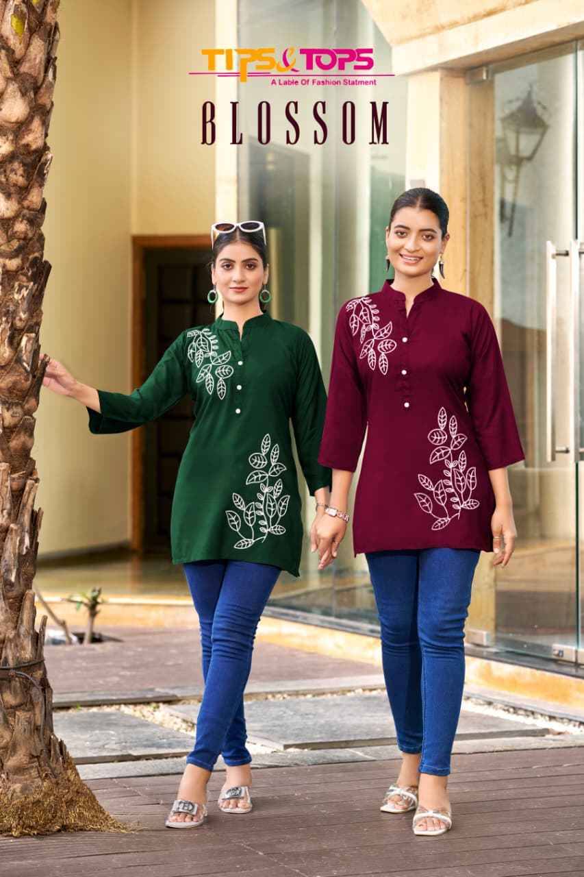 Blossom By Tips And Tops 1001 To 1006 Series Designer Stylish Fancy Colorful Beautiful Party Wear & Ethnic Wear Collection Rayon Slub Tops At Wholesale Price