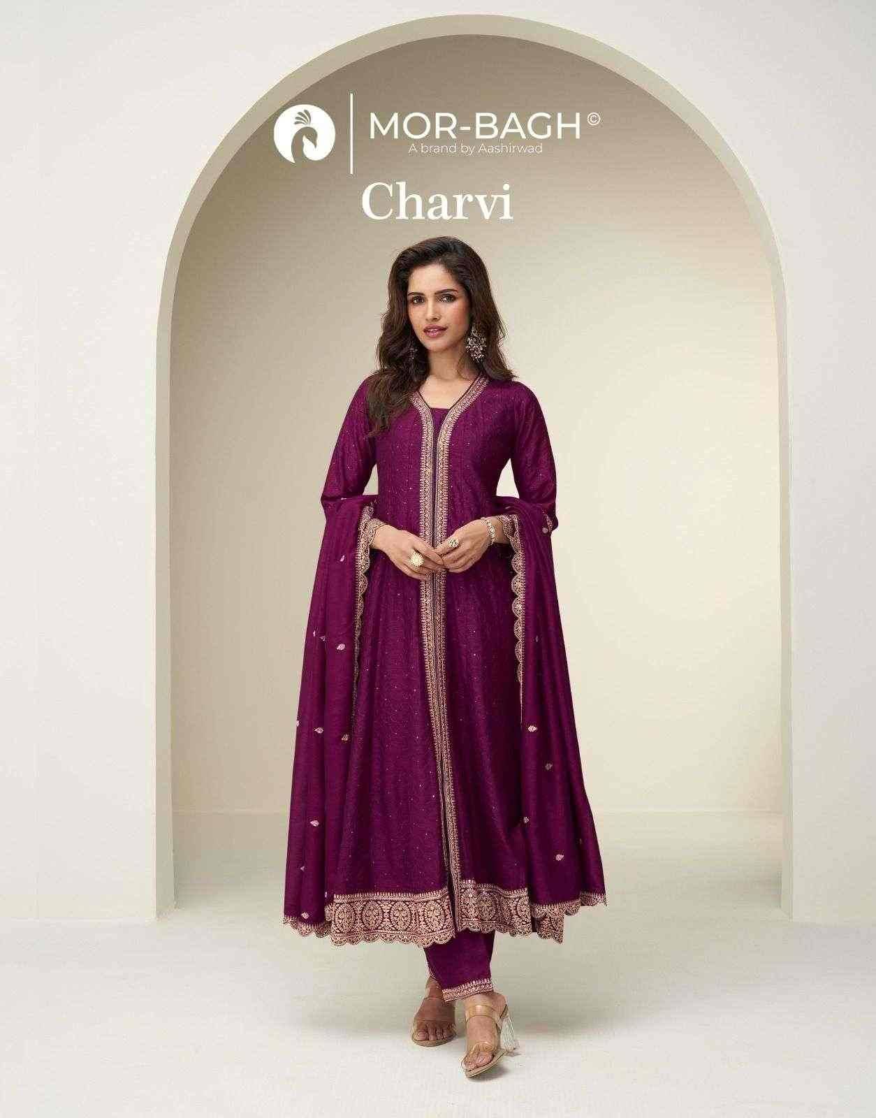 Charvi By Mor-Bagh 10387 To 10391 Series Beautiful Stylish Festive Suits Fancy Colorful Casual Wear & Ethnic Wear & Ready To Wear Premium Chinnon Silk Dresses At Wholesale Price