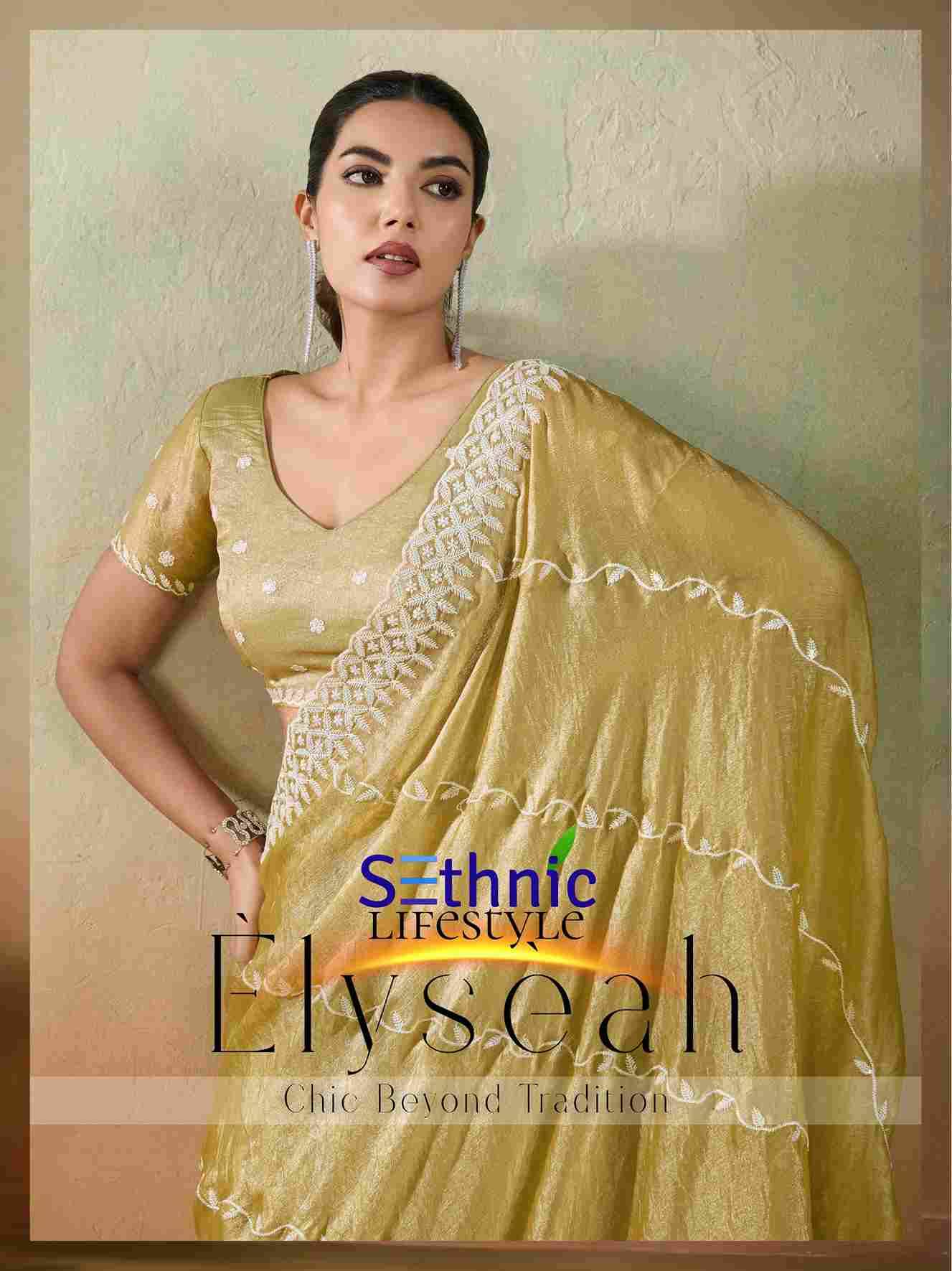 Elyseah By Sethnic 102001 To 102004 Series Indian Traditional Wear Collection Beautiful Stylish Fancy Colorful Party Wear & Occasional Wear Velvet Chiffon Sarees At Wholesale Price