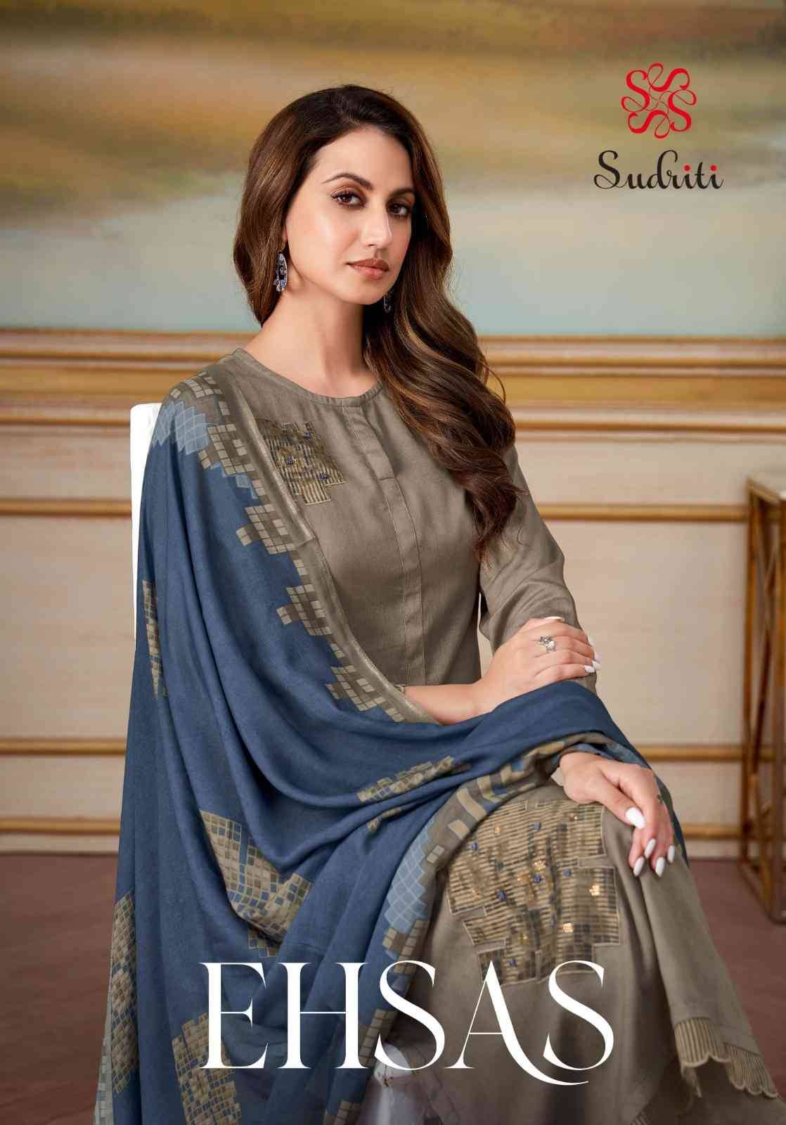 Ehsas By Sudriti Beautiful Stylish Festive Suits Fancy Colorful Casual Wear & Ethnic Wear & Ready To Wear Satin Print Dresses At Wholesale Price