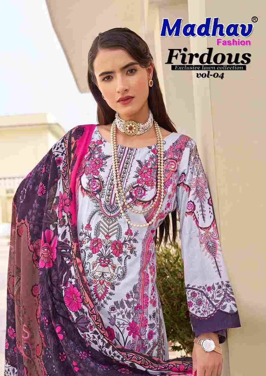 Firdous Vol-4 By Madhav Fashion 4001 To 4006 Series Beautiful Stylish Suits Fancy Colorful Casual Wear & Ethnic Wear & Ready To Wear Pure Lawn Cotton Dresses At Wholesale Price