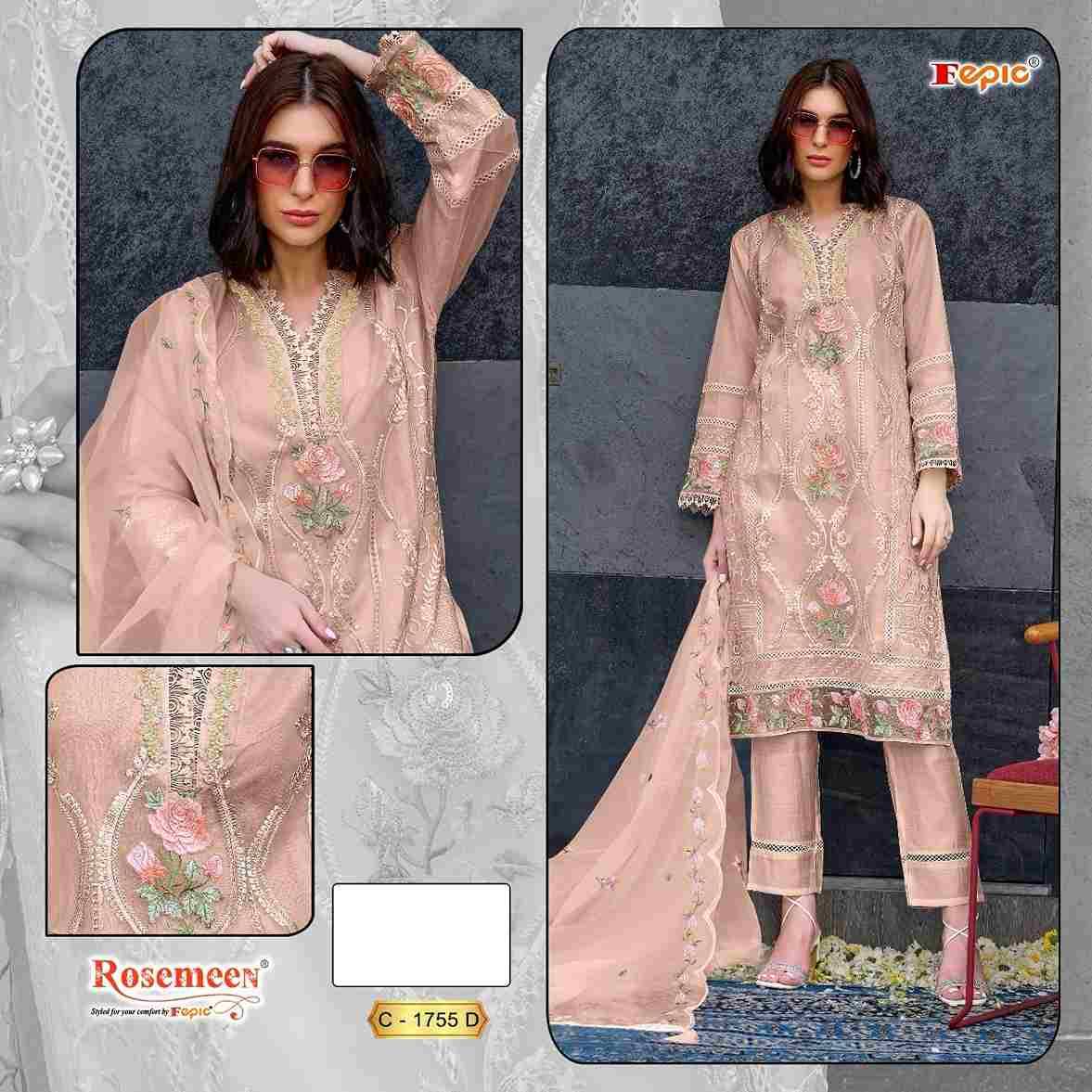 Fepic 1755 Colours By Fepic 1755-C To 1755-F Series Beautiful Pakistani Suits Colorful Stylish Fancy Casual Wear & Ethnic Wear Organza Embroidered Dresses At Wholesale Price