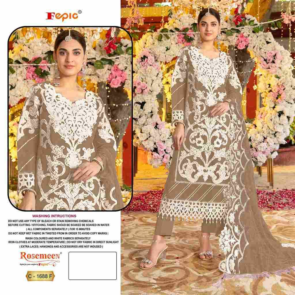 Fepic 1688 Colours Vol-2 By Fepic 1688-E To 1688-G Series Beautiful Pakistani Suits Stylish Fancy Colorful Party Wear & Occasional Wear Organza Embroidered Dresses At Wholesale Price