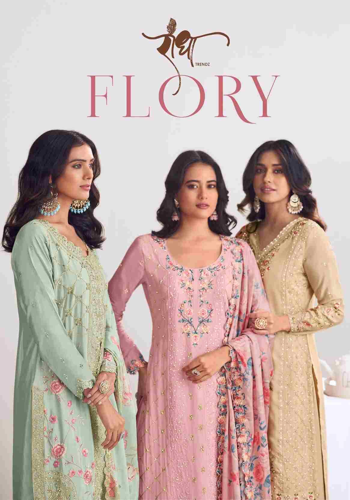 Flory By Radha Trendz 5051 To 5053 Series Designer Sharara Suits Beautiful Fancy Colorful Stylish Party Wear & Occasional Wear Premium Chinnon Dresses At Wholesale Price