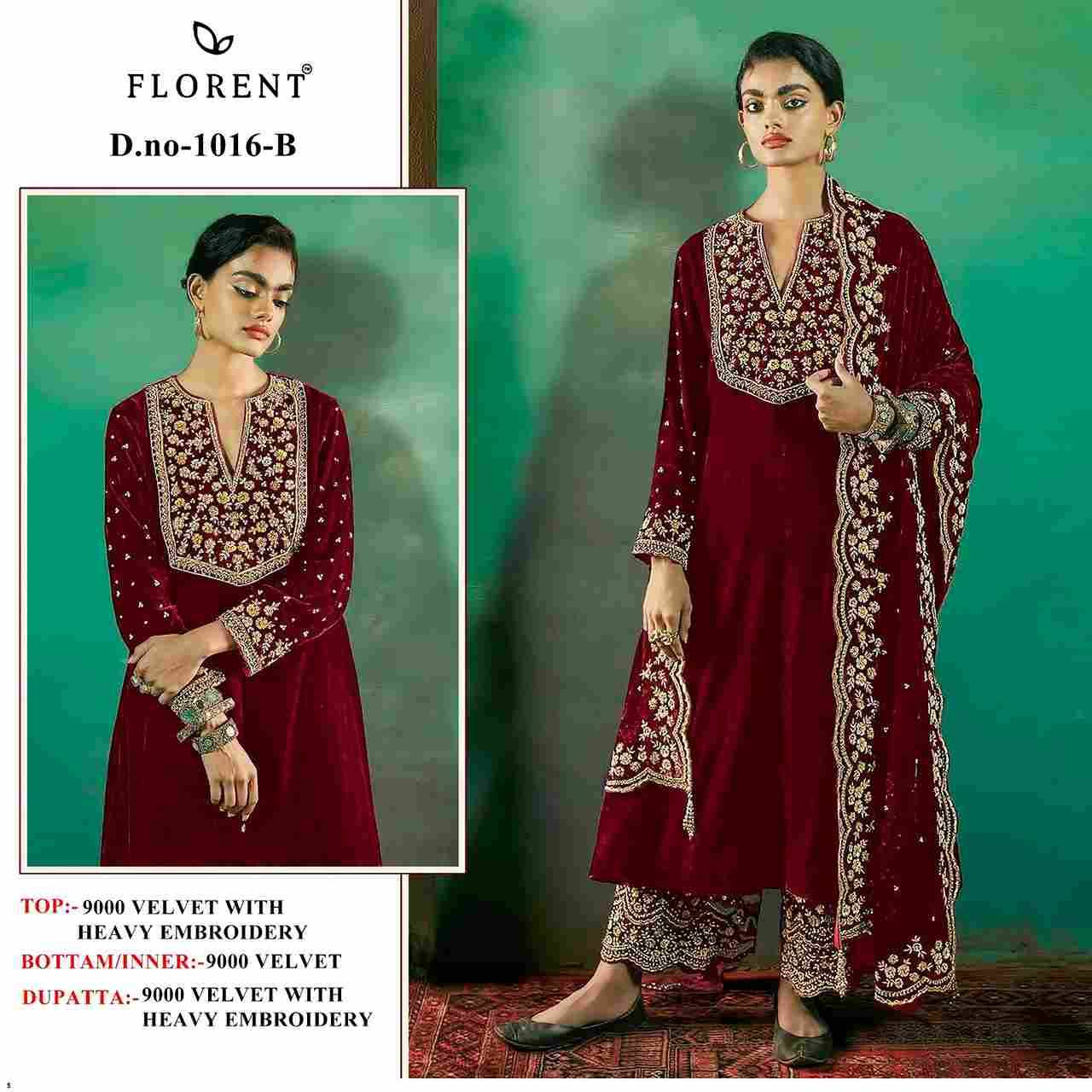 Florent 1016 Colours By Fashid Wholesale 1016-A To 1016-D Series Pakistani Suits Beautiful Fancy Colorful Stylish Party Wear & Occasional Wear Velvet Embroidery Dresses At Wholesale Price