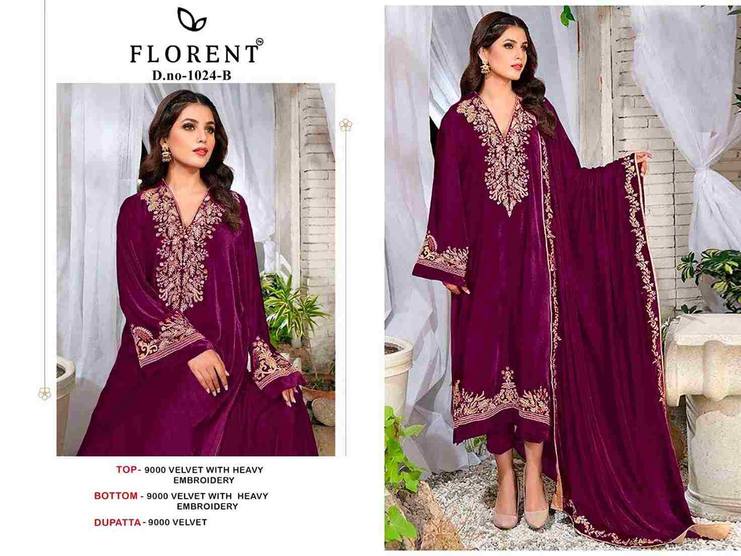 Florent 1024 Colours By Fashid Wholesale 1024-A To 1024-D Series Pakistani Suits Beautiful Fancy Colorful Stylish Party Wear & Occasional Wear Velvet Embroidery Dresses At Wholesale Price