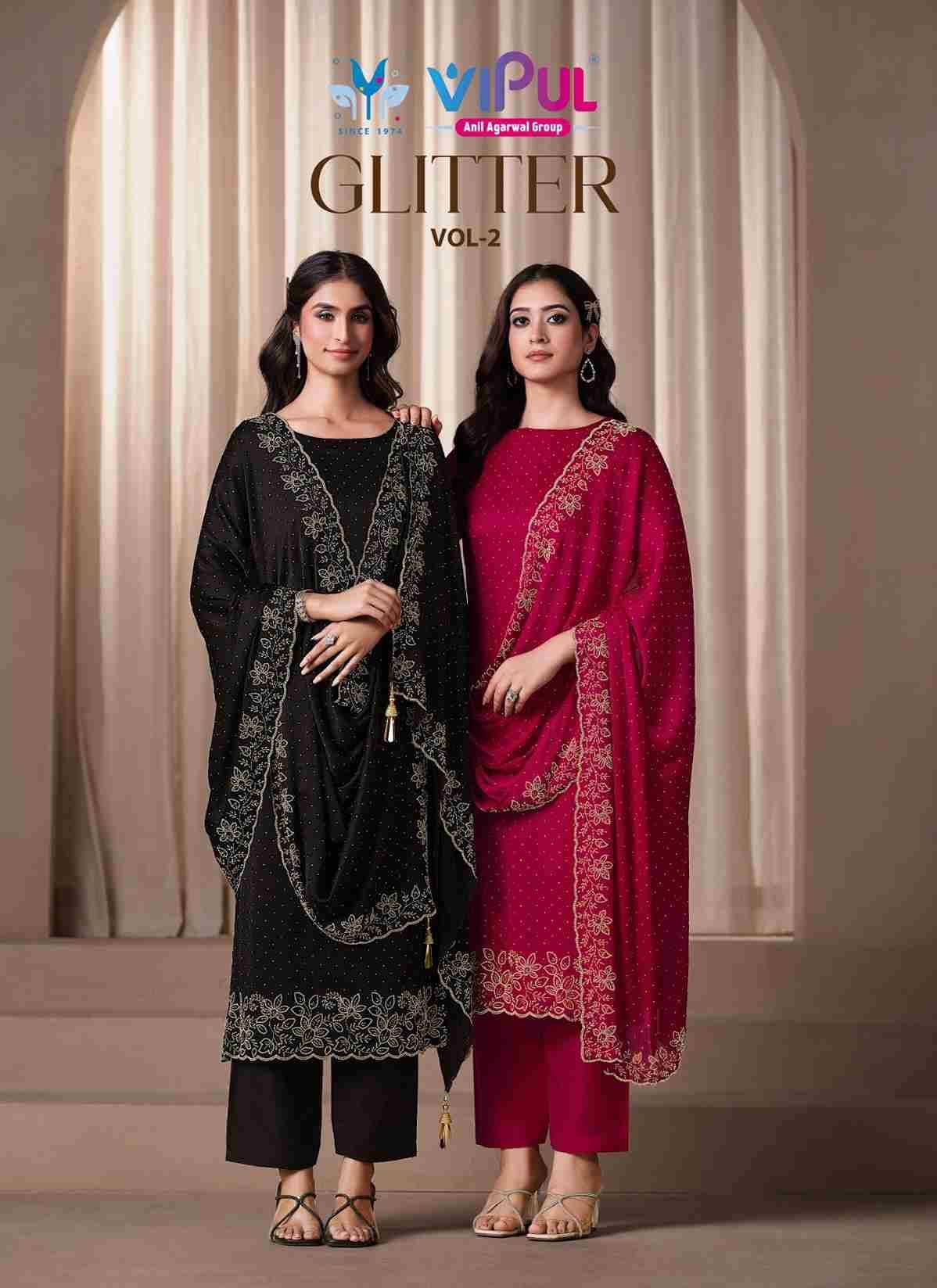 Glitter Vol-2 By Vipul Fashion 6531 To 6536 Series Designer Festive Suits Beautiful Fancy Stylish Colorful Party Wear & Occasional Wear Satin Chiffon With Embroidery Dresses At Wholesale Price