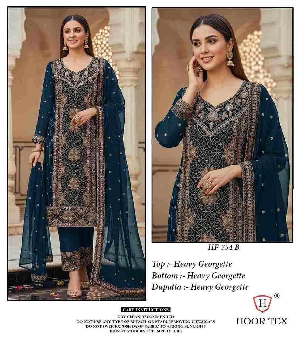 Hoor Tex Hit Design HF-354 Colours By Hoor Tex HF-354-A To HF-354-D Series Designer Festive Pakistani Suits Collection Beautiful Stylish Fancy Colorful Party Wear & Occasional Wear Heavy Georgette With Embroidered Dresses At Wholesale Price