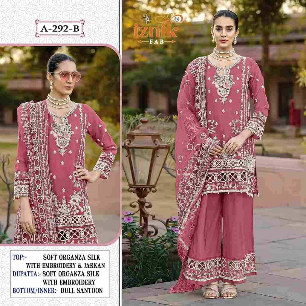 Iznik 292 Colours By Iznik Fab 292-A To 292-D Series Designer Pakistani Suits Beautiful Stylish Fancy Colorful Party Wear & Occasional Wear Organza Silk With Embroidery Dresses At Wholesale Price
