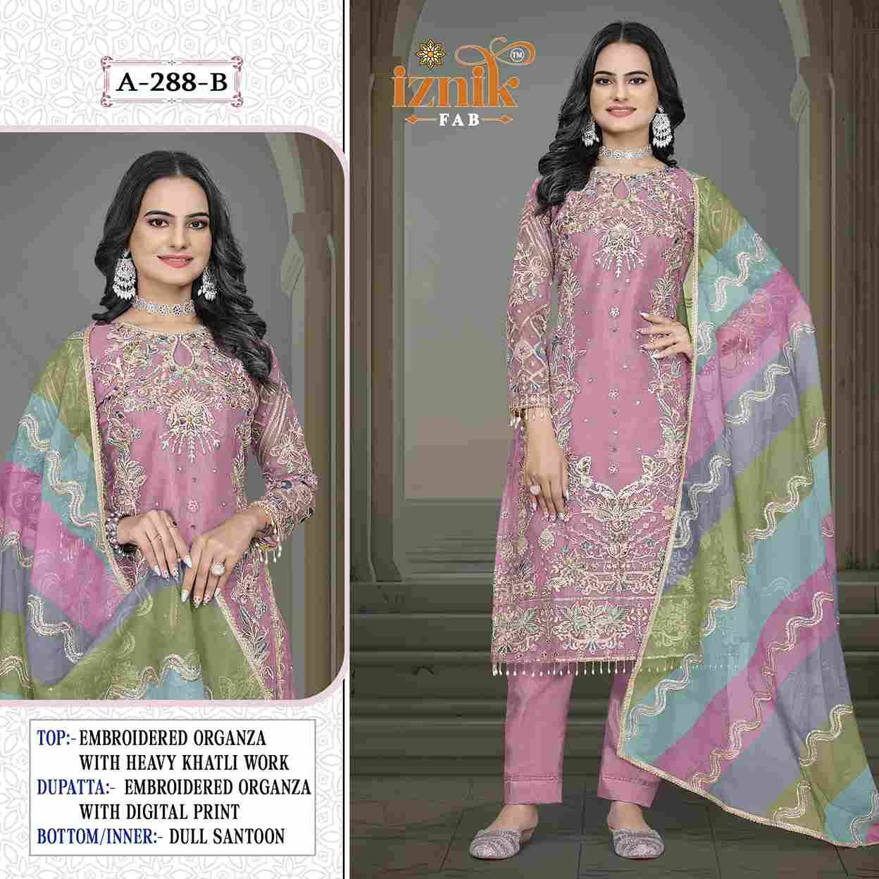 Iznik 288 Colours By Iznik Fab 288-A To 288-D Series Designer Pakistani Suits Beautiful Stylish Fancy Colorful Party Wear & Occasional Wear Organza With Embroidery Dresses At Wholesale Price