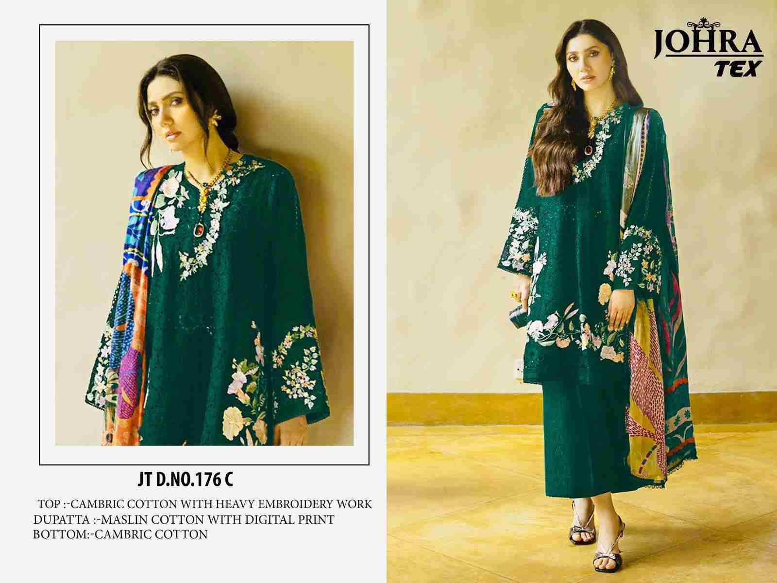 Johra Hit Design 176-C By Johra Tex Beautiful Pakistani Suits Colorful Stylish Fancy Casual Wear & Ethnic Wear Cambric Cotton Embroidered Dresses At Wholesale Price