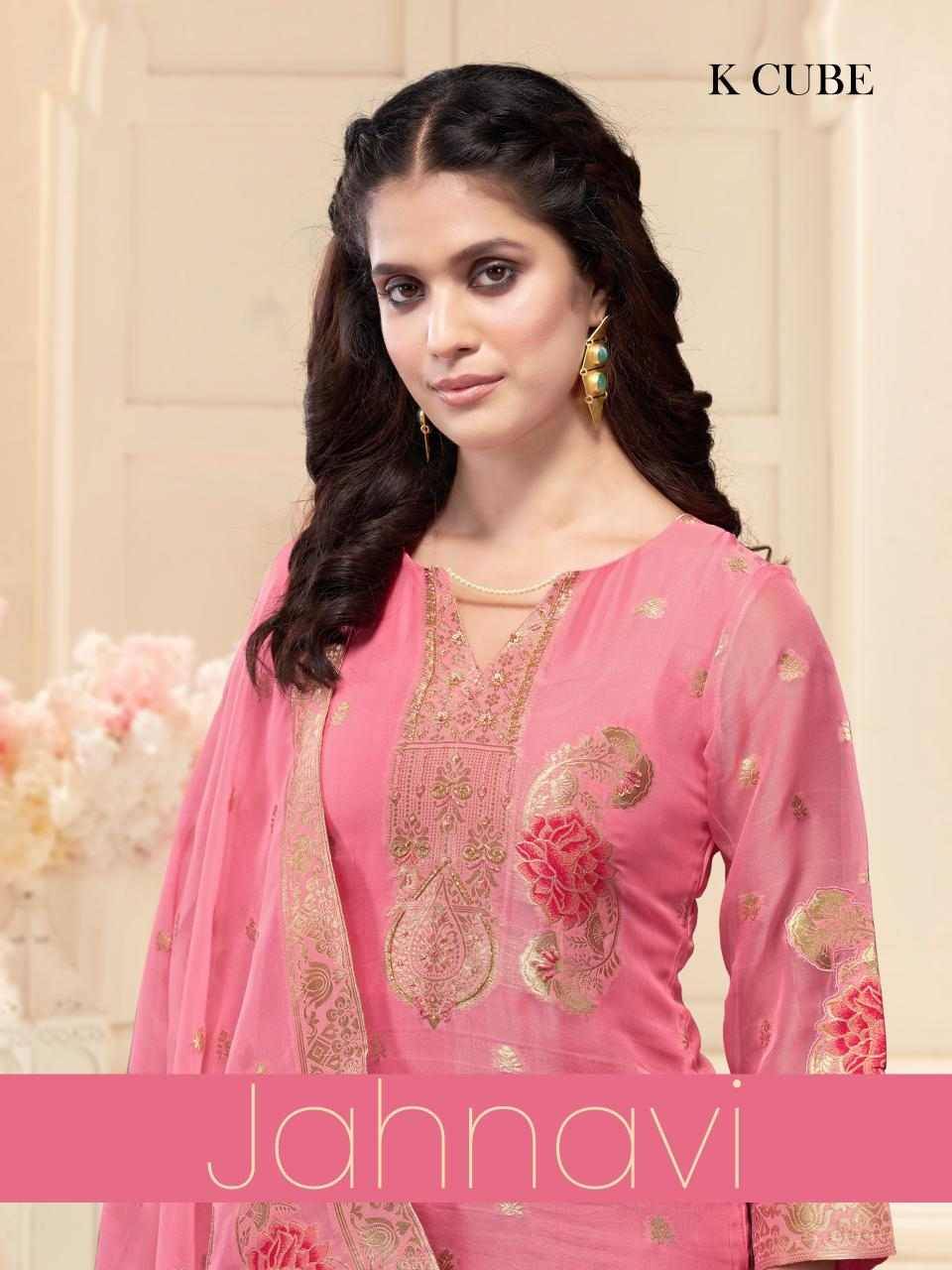 Jahnavi By K Cube 1042-A To 1042-D Series Beautiful Festive Suits Colorful Stylish Fancy Casual Wear & Ethnic Wear Organza Jacquard Dresses At Wholesale Price
