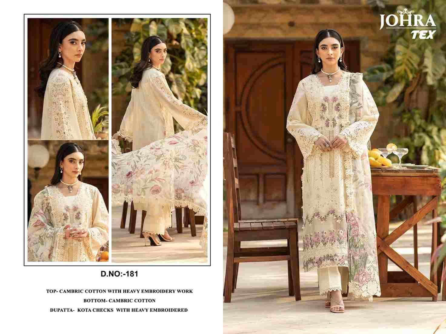 Johra Hit Design 181 By Johra Tex Beautiful Pakistani Suits Colorful Stylish Fancy Casual Wear & Ethnic Wear Cambric Cotton Embroidered Dresses At Wholesale Price