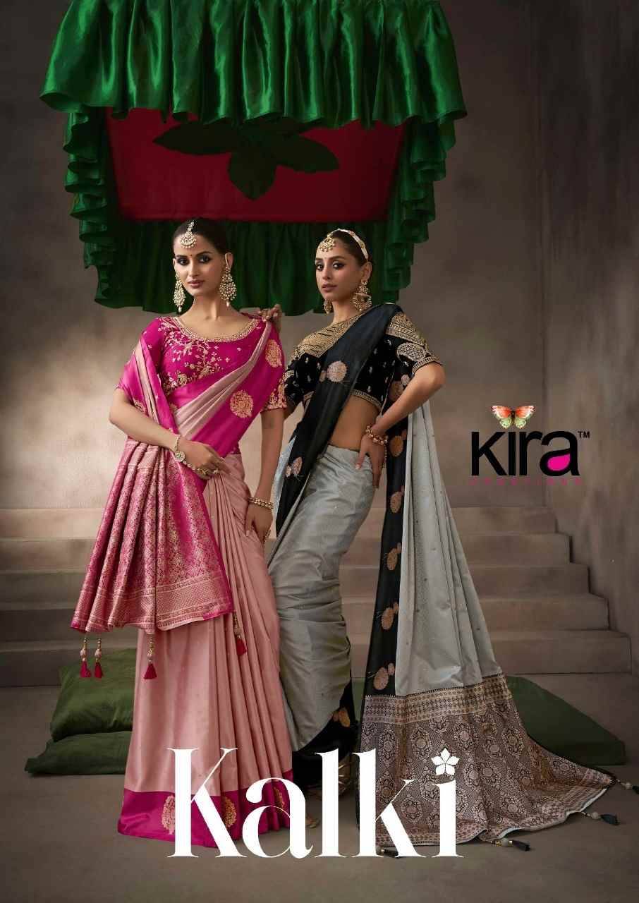 Kalki By Kira 7701 To 7710 Series Indian Traditional Wear Collection Beautiful Stylish Fancy Colorful Party Wear & Occasional Wear Pure Satin Silk Sarees At Wholesale Price