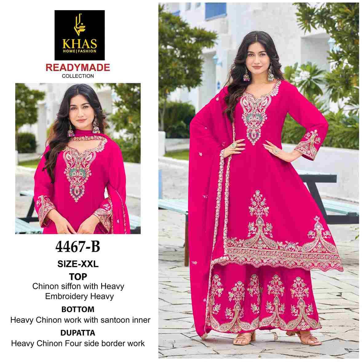 Khas 4467 Colours By Khas 4467-A To 4467-D Series Beautiful Pakistani Suits Colorful Stylish Fancy Casual Wear & Ethnic Wear Heavy Chinnon Chiffon Dresses At Wholesale Price