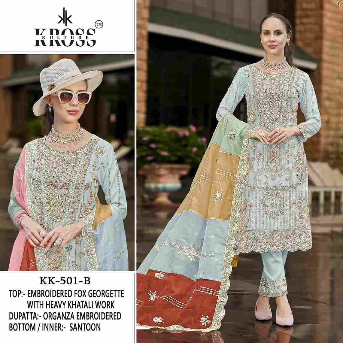 Kross Kulture Hit Design 501 Colours By Kross Kulture 501-A To 501-D Series Beautiful Pakistani Suits Colorful Stylish Fancy Casual Wear & Ethnic Wear Faux Georgette Embroidered Dresses At Wholesale Price