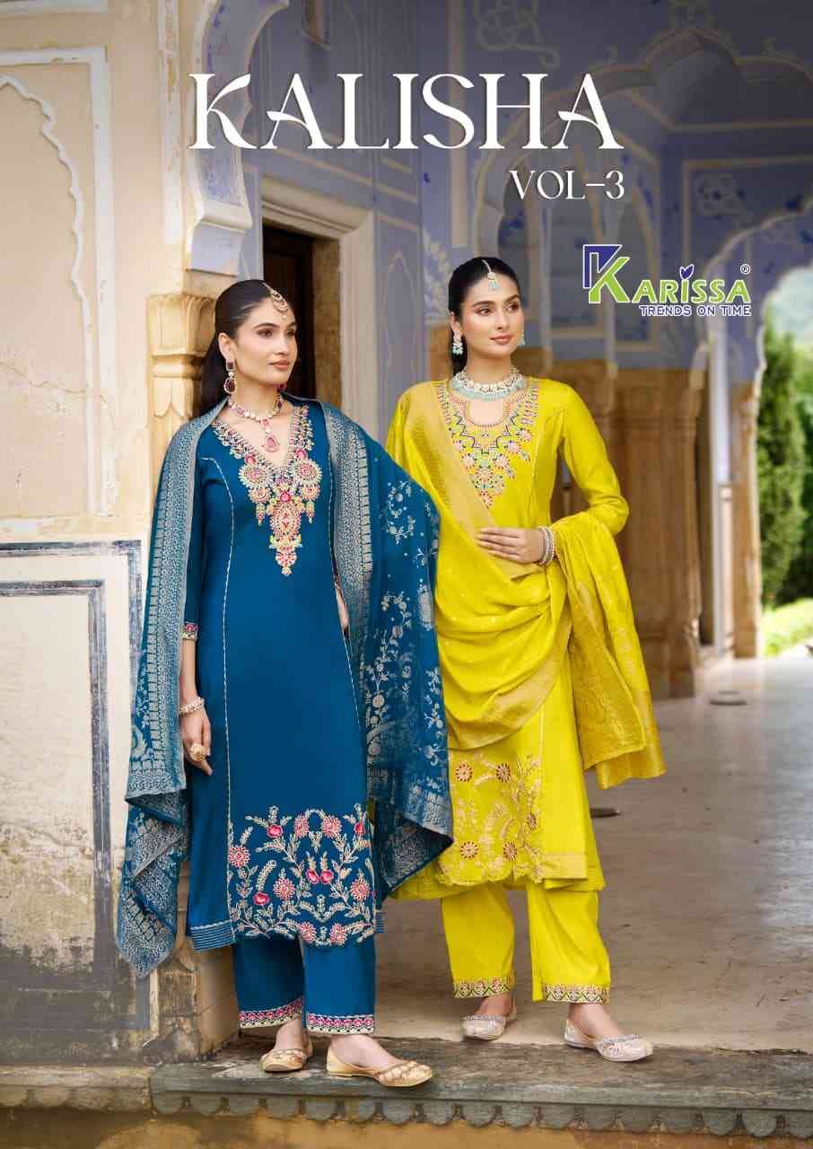Kalisha Vol-3 By Karissa 3001 To 3004 Series Beautiful Festive Suits Colorful Stylish Fancy Casual Wear & Ethnic Wear Viscose Silk Dresses At Wholesale Price