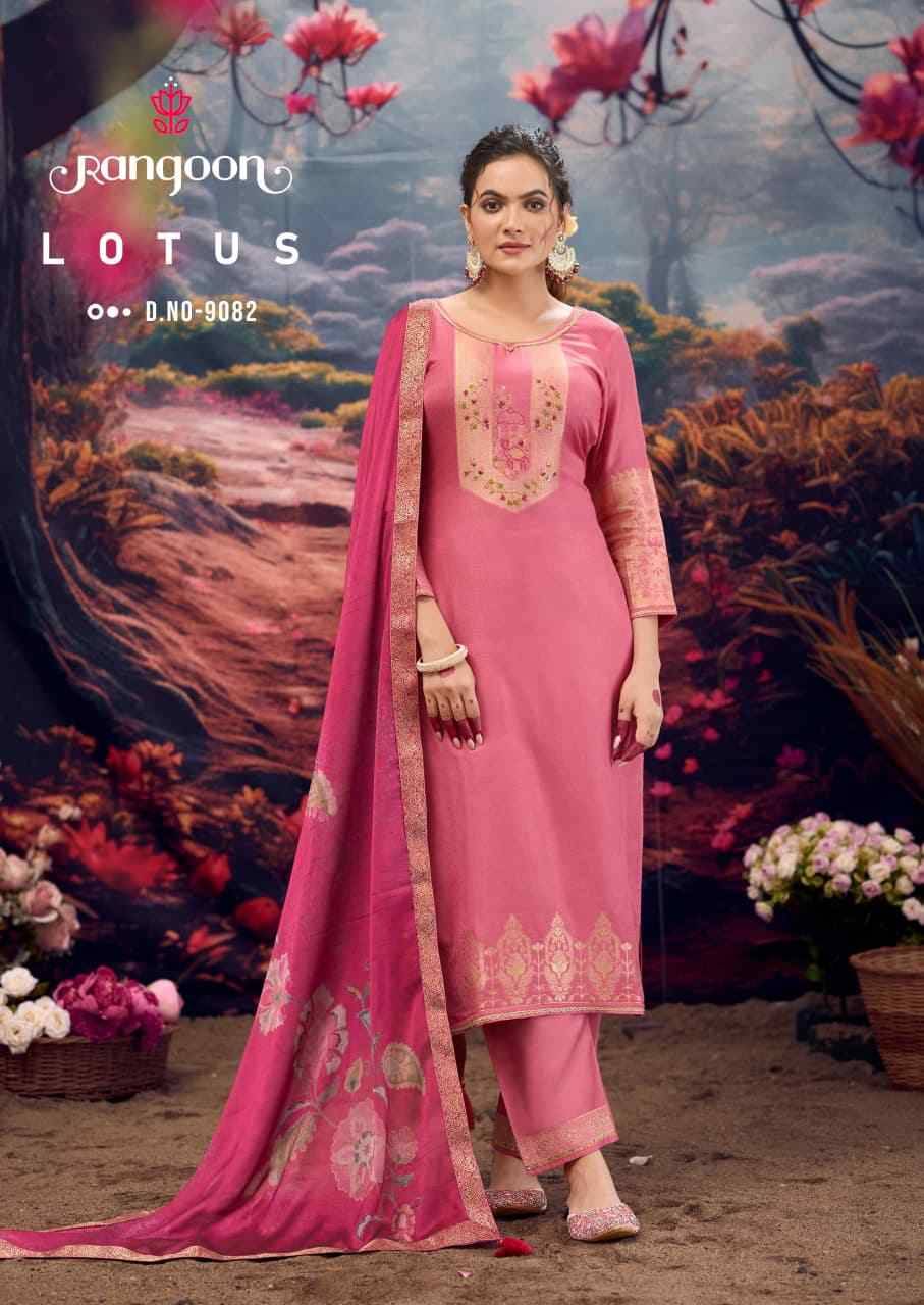 Lotus By Rangoon 9081 To 9086 Series Beautiful Stylish Festive Suits Fancy Colorful Casual Wear & Ethnic Wear & Ready To Wear Muslin Jacquard With Work Dresses At Wholesale Price